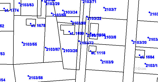Parcela st. 2103/72 v KÚ Nová Bystřice, Katastrální mapa
