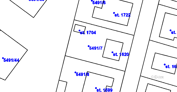 Parcela st. 5491/7 v KÚ Nová Bystřice, Katastrální mapa