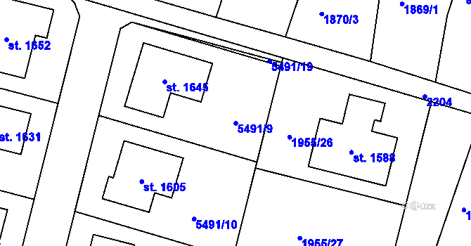 Parcela st. 5491/9 v KÚ Nová Bystřice, Katastrální mapa