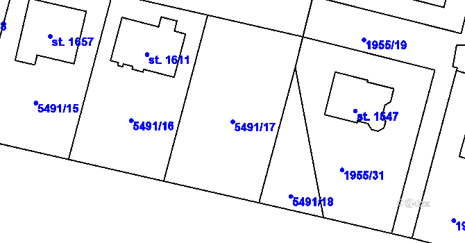 Parcela st. 5491/17 v KÚ Nová Bystřice, Katastrální mapa