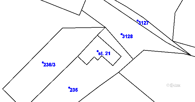 Parcela st. 21 v KÚ Hradiště u Nové Bystřice, Katastrální mapa