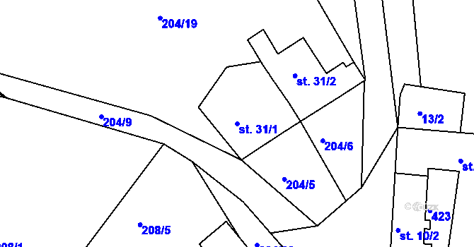 Parcela st. 31/1 v KÚ Hradiště u Nové Bystřice, Katastrální mapa