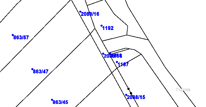 Parcela st. 2088/14 v KÚ Nová Cerekev, Katastrální mapa