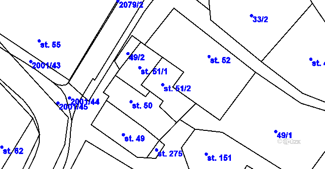 Parcela st. 51/2 v KÚ Nová Cerekev, Katastrální mapa