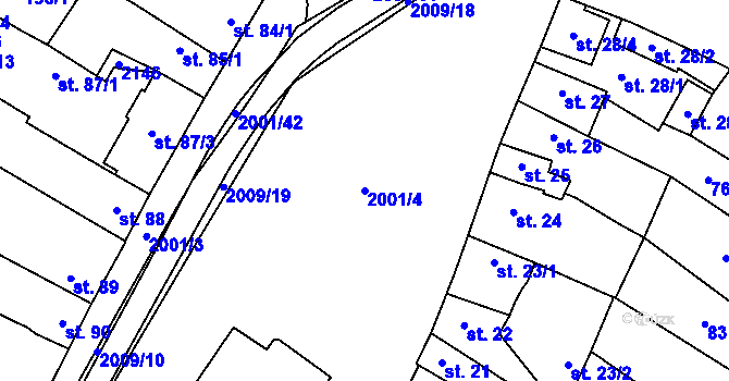 Parcela st. 2001/4 v KÚ Nová Cerekev, Katastrální mapa