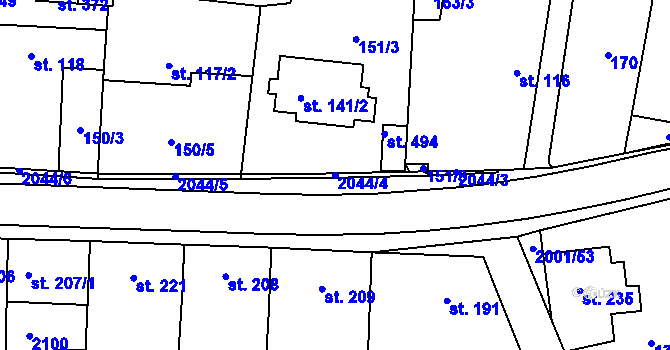 Parcela st. 2044/4 v KÚ Nová Cerekev, Katastrální mapa