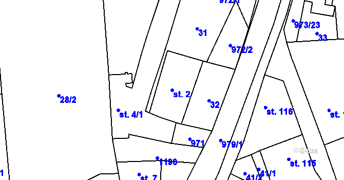 Parcela st. 2 v KÚ Nová Dědina, Katastrální mapa
