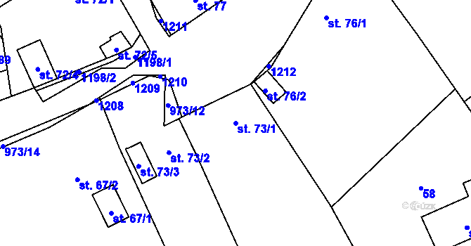 Parcela st. 73/1 v KÚ Nová Dědina, Katastrální mapa