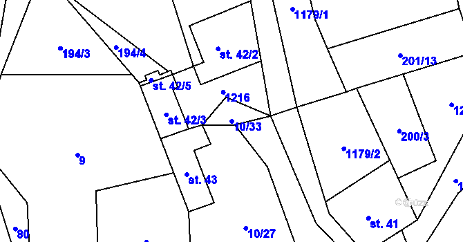 Parcela st. 10/33 v KÚ Nová Dědina, Katastrální mapa