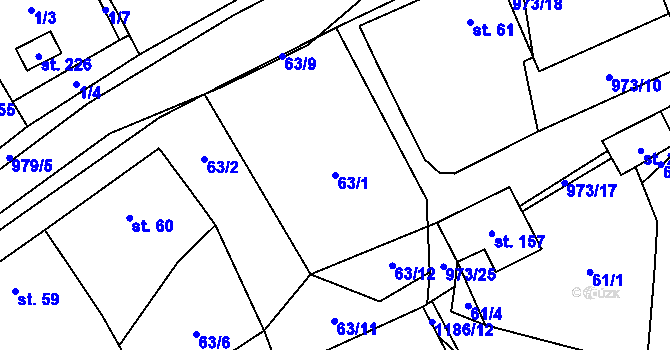 Parcela st. 63/1 v KÚ Nová Dědina, Katastrální mapa
