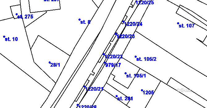 Parcela st. 1220/22 v KÚ Nová Dědina, Katastrální mapa