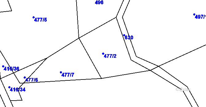 Parcela st. 477/2 v KÚ Nová Dědina u Konice, Katastrální mapa