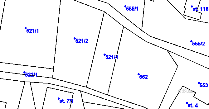 Parcela st. 521/4 v KÚ Nová Dědina u Konice, Katastrální mapa