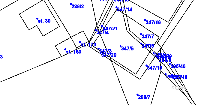 Parcela st. 347/20 v KÚ Nová Dědina u Konice, Katastrální mapa