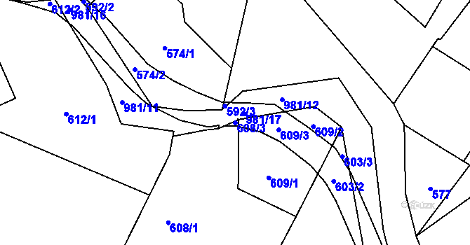 Parcela st. 608/3 v KÚ Nová Hradečná, Katastrální mapa