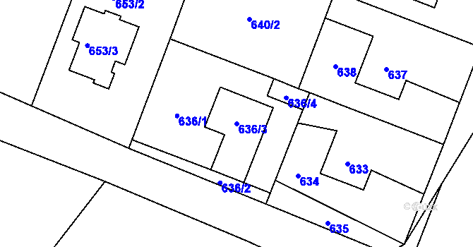 Parcela st. 636/3 v KÚ Nová Hradečná, Katastrální mapa