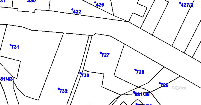 Parcela st. 727 v KÚ Nová Hradečná, Katastrální mapa