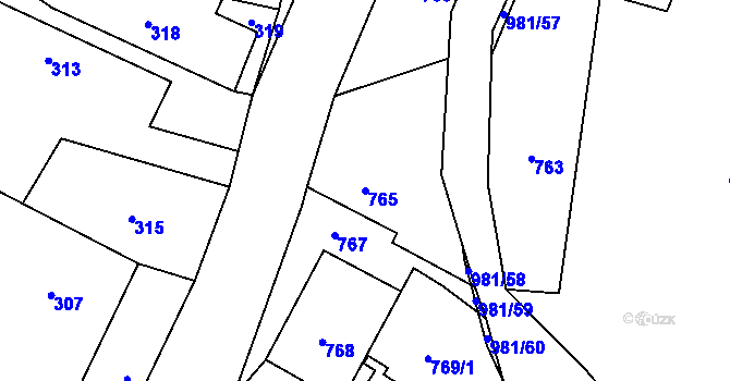Parcela st. 765 v KÚ Nová Hradečná, Katastrální mapa