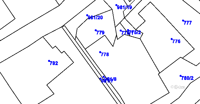 Parcela st. 778 v KÚ Nová Hradečná, Katastrální mapa
