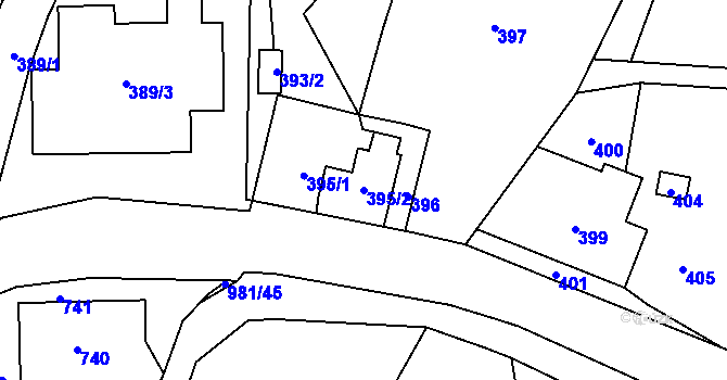 Parcela st. 395/2 v KÚ Nová Hradečná, Katastrální mapa