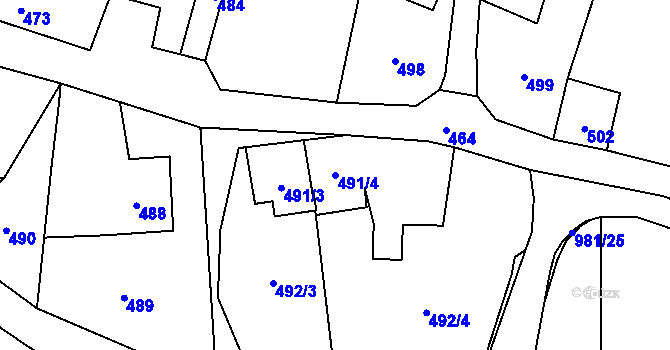 Parcela st. 491/4 v KÚ Nová Hradečná, Katastrální mapa