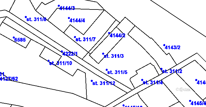 Parcela st. 311/3 v KÚ Nová Lhota u Veselí nad Moravou, Katastrální mapa