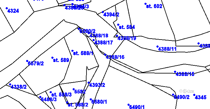 Parcela st. 4388/16 v KÚ Nová Lhota u Veselí nad Moravou, Katastrální mapa