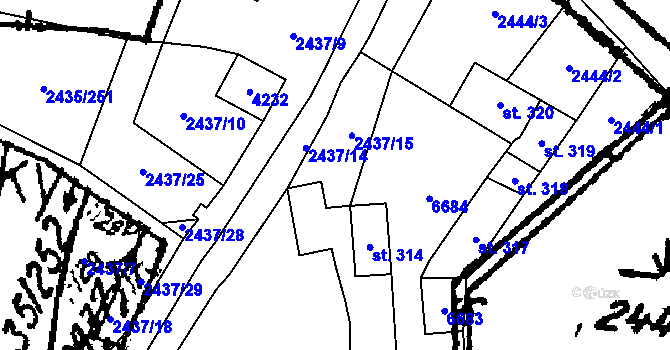 Parcela st. 2437/15 v KÚ Nová Lhota u Veselí nad Moravou, Katastrální mapa