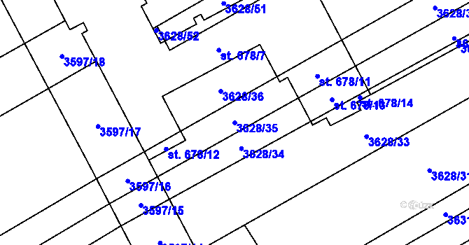 Parcela st. 3628/35 v KÚ Nová Lhota u Veselí nad Moravou, Katastrální mapa