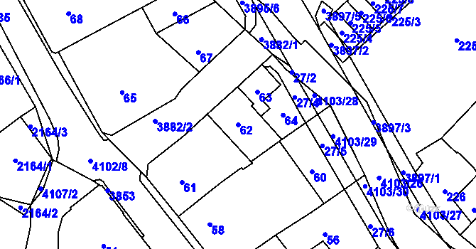 Parcela st. 62 v KÚ Nová Paka, Katastrální mapa