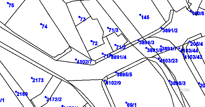 Parcela st. 71/1 v KÚ Nová Paka, Katastrální mapa