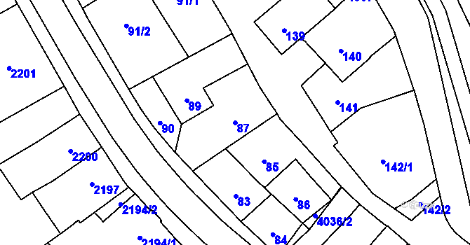 Parcela st. 87 v KÚ Nová Paka, Katastrální mapa
