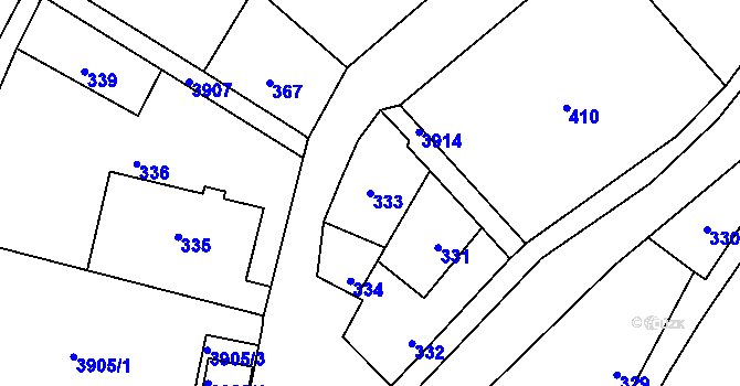 Parcela st. 333 v KÚ Nová Paka, Katastrální mapa