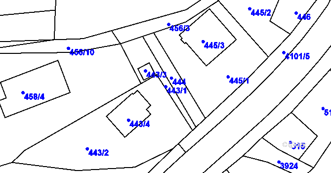 Parcela st. 443/1 v KÚ Nová Paka, Katastrální mapa