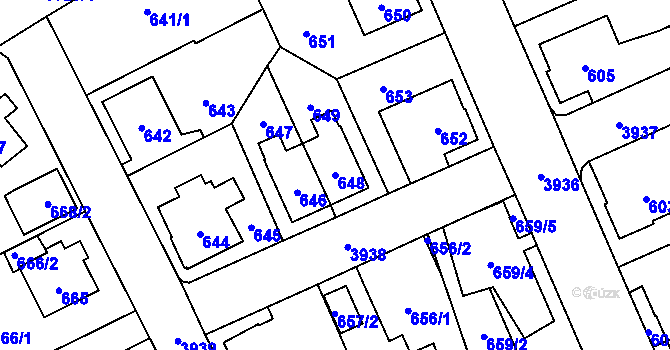 Parcela st. 648 v KÚ Nová Paka, Katastrální mapa