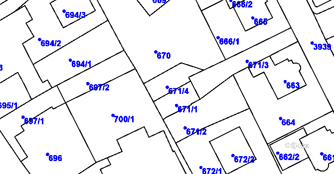 Parcela st. 671/4 v KÚ Nová Paka, Katastrální mapa
