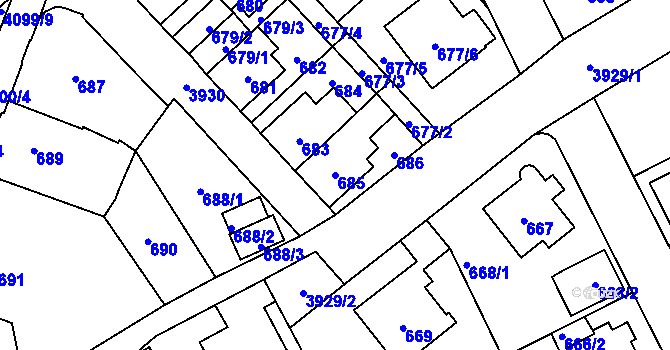 Parcela st. 685 v KÚ Nová Paka, Katastrální mapa