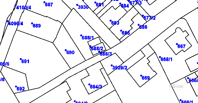 Parcela st. 688/3 v KÚ Nová Paka, Katastrální mapa