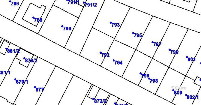 Parcela st. 792 v KÚ Nová Paka, Katastrální mapa