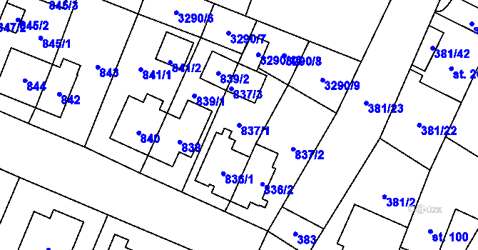 Parcela st. 837/1 v KÚ Nová Paka, Katastrální mapa