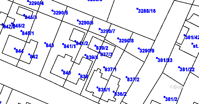 Parcela st. 837/3 v KÚ Nová Paka, Katastrální mapa