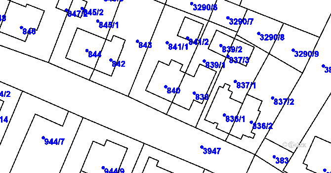 Parcela st. 840 v KÚ Nová Paka, Katastrální mapa