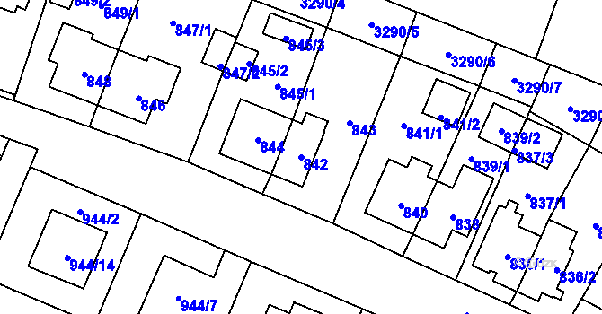 Parcela st. 842 v KÚ Nová Paka, Katastrální mapa