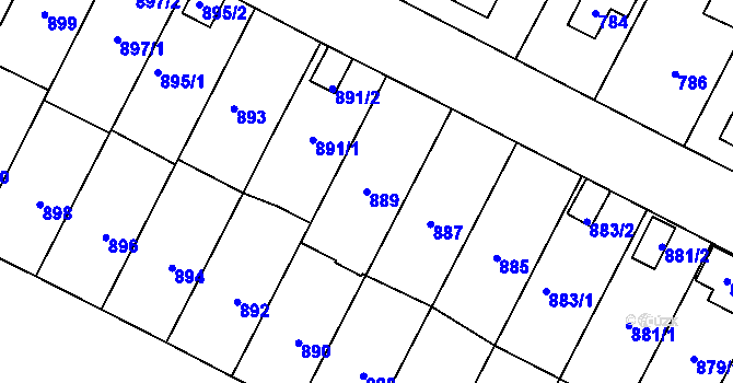 Parcela st. 889 v KÚ Nová Paka, Katastrální mapa
