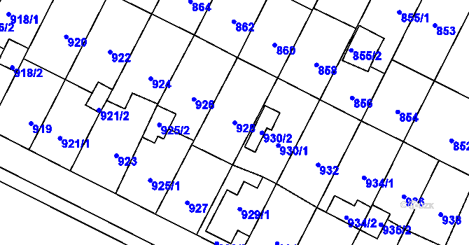 Parcela st. 928 v KÚ Nová Paka, Katastrální mapa