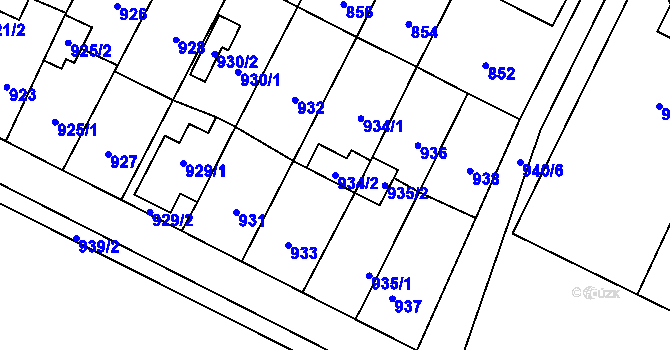 Parcela st. 934/2 v KÚ Nová Paka, Katastrální mapa