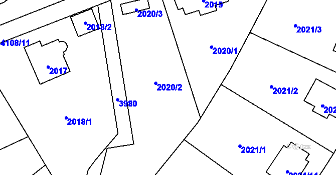 Parcela st. 2020 v KÚ Nová Paka, Katastrální mapa