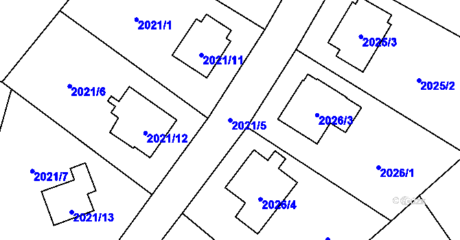 Parcela st. 2021/5 v KÚ Nová Paka, Katastrální mapa