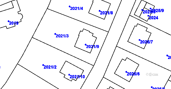 Parcela st. 2021/9 v KÚ Nová Paka, Katastrální mapa