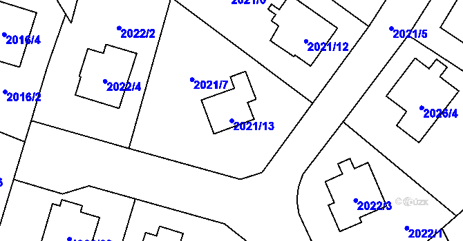 Parcela st. 2021/13 v KÚ Nová Paka, Katastrální mapa